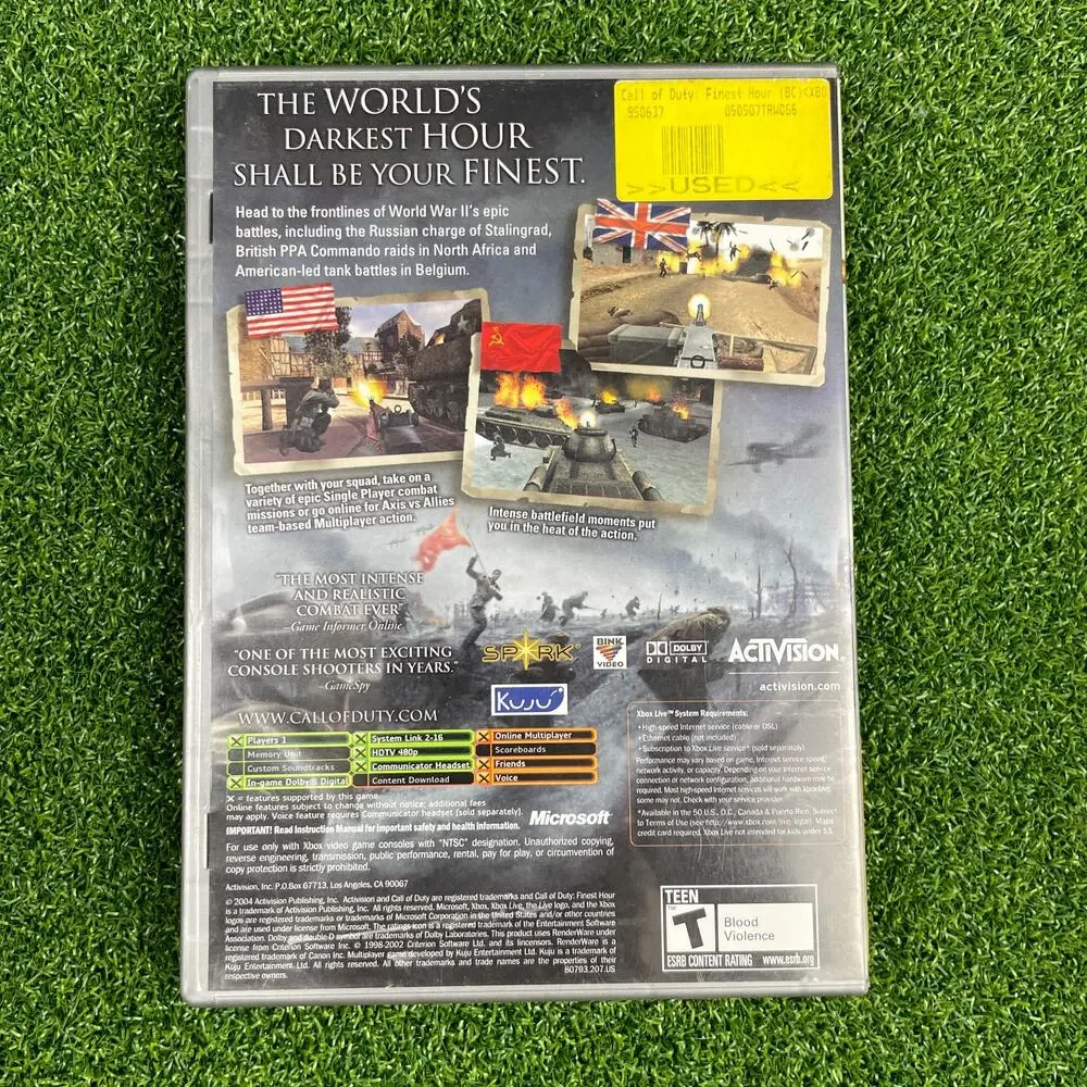 Call of Duty: Finest Hour (Microsoft Xbox, 2004) CIB Tested Working